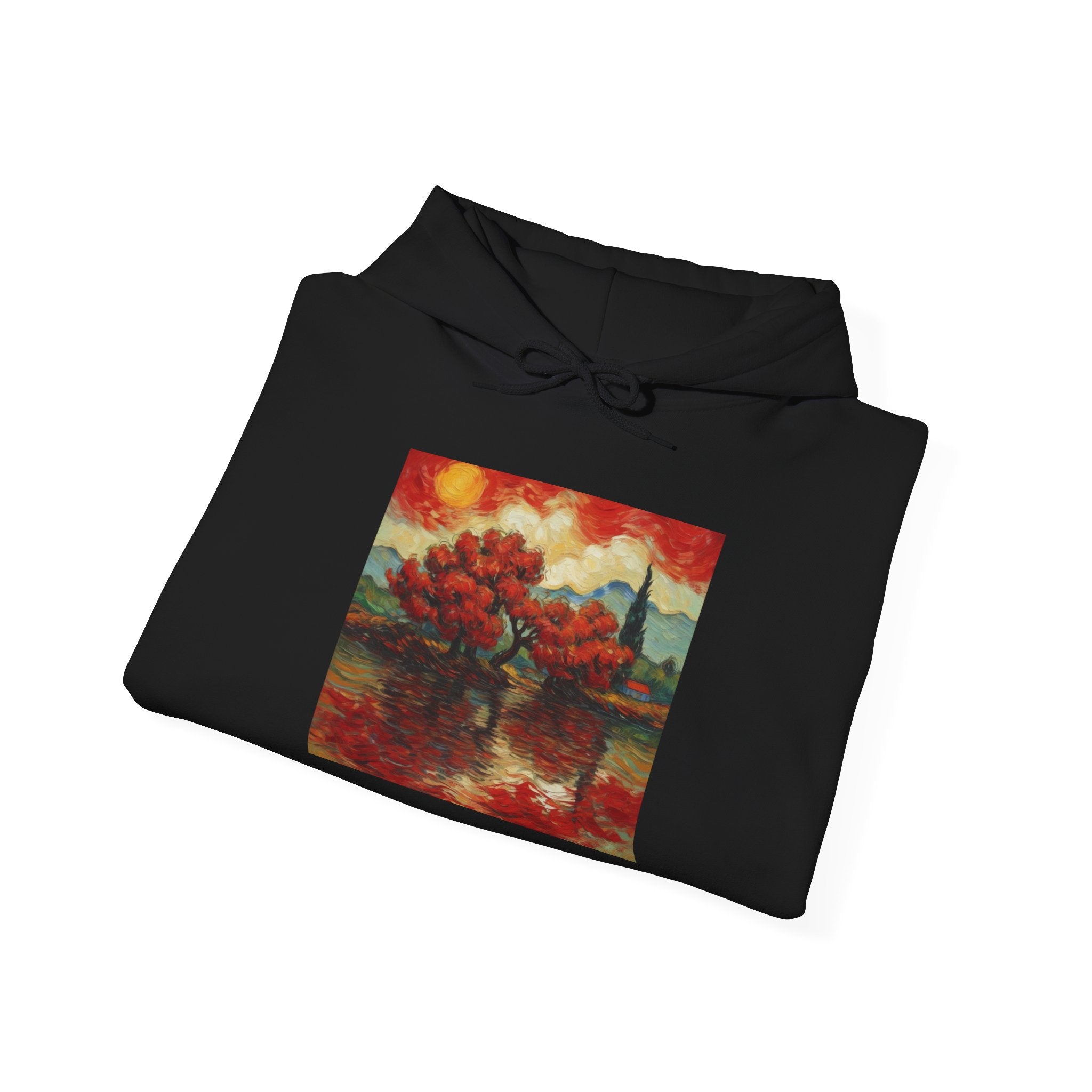 Artistic Landscape Hoodie - Cozy Heavy Blend Sweatshirt with Vibrant Nature Design