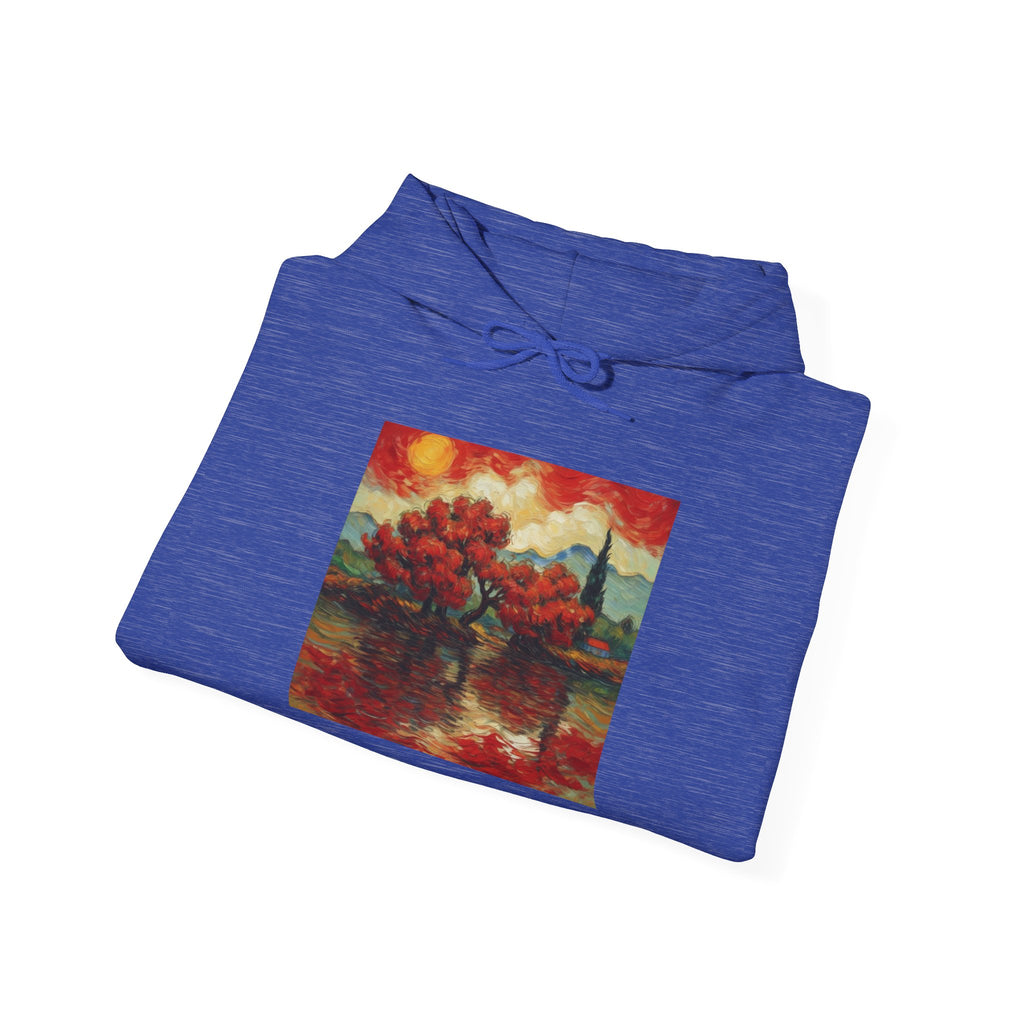 Artistic Landscape Hoodie - Cozy Heavy Blend Sweatshirt with Vibrant Nature Design
