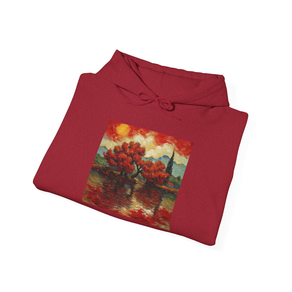Artistic Landscape Hoodie - Cozy Heavy Blend Sweatshirt with Vibrant Nature Design